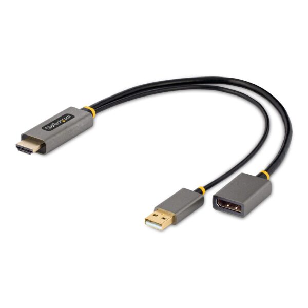 StarTech.com 1ft HDMI to DisplayPort Adapter Cable, 4K 60Hz HDR, USB Powered, Black/Grey