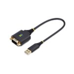 StarTech.com 1ft USB-A to DB9 RS232 Serial Adapter Cable, FTDI IC, Black