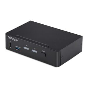 StarTech.com 2-Port DisplayPort 1.2 KVM Switch, 4K 60Hz, USB 3.0 Hub, Black