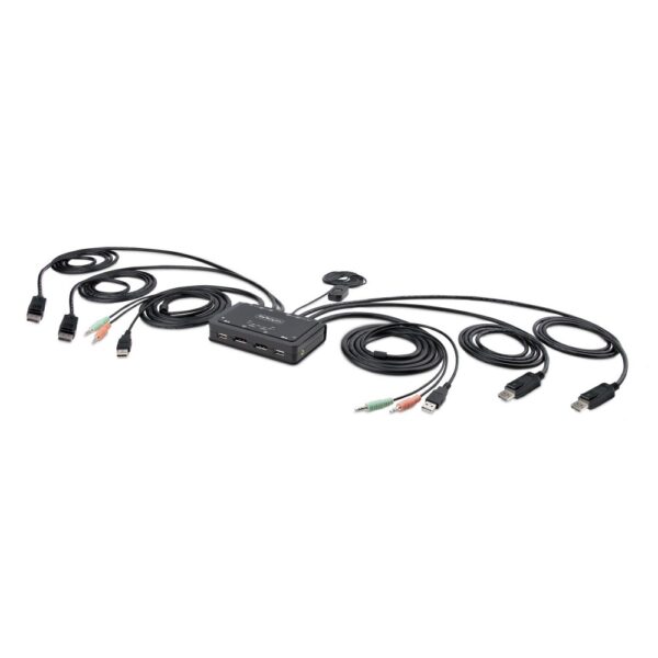 StarTech.com 2-Port Dual DisplayPort KVM Switch 4K 60Hz, 1.5m Integrated Cables, USB Powered, Black