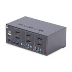 StarTech.com 2-Port Dual DisplayPort KVM Switch, 4K 60Hz, USB 5Gbps Hub, Hotkey/Push-Button, Black