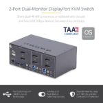 StarTech.com 2-Port Dual DisplayPort KVM Switch, 4K 60Hz, USB 5Gbps Hub, Hotkey/Push-Button, Black
