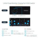 StarTech.com 2-Port Dual DisplayPort KVM Switch, 4K 60Hz, USB 5Gbps Hub, Hotkey/Push-Button, Black