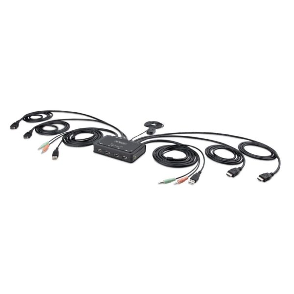 StarTech.com 2-Port Dual HDMI KVM Switch, 4K 60Hz, USB-A, 1.5m Integrated Cables, Black