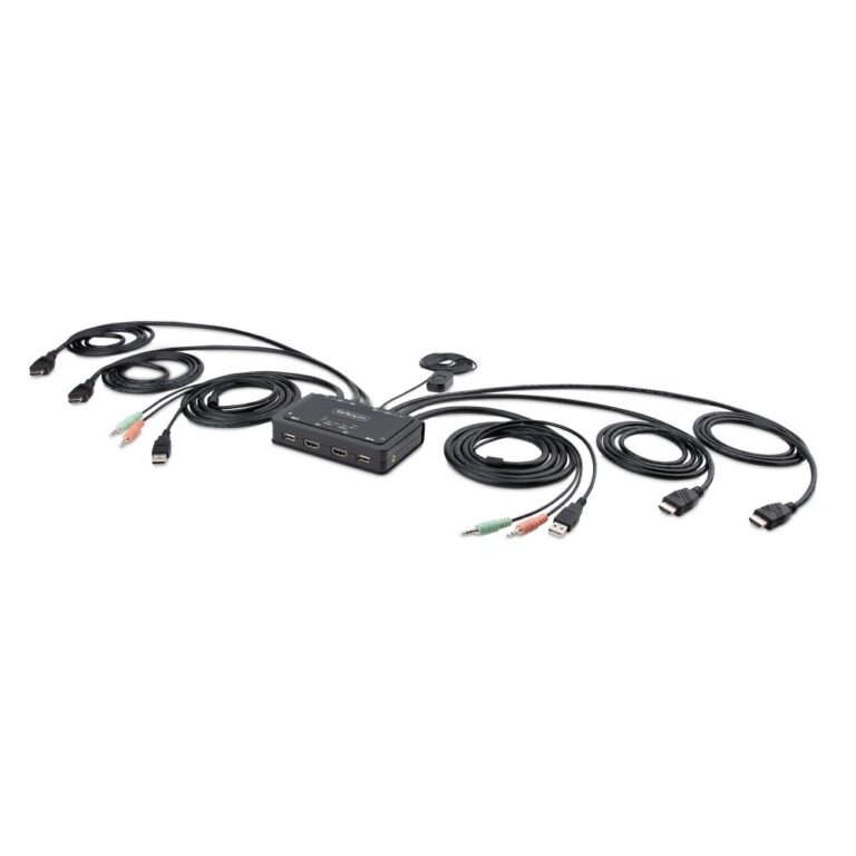 StarTech.com 2-Port Dual HDMI KVM Switch, 4K 60Hz, USB-A, 1.5m Integrated Cables, Black
