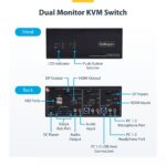StarTech.com 2-Port Dual Monitor KVM Switch, 4K 60Hz 1x HDMI 1x DisplayPort, 2x USB 5Gbps Hub, TAA Compliant
