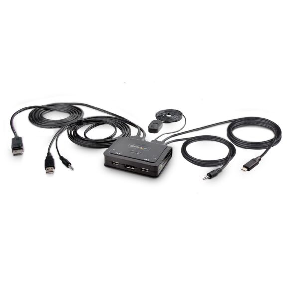StarTech.com 2-Port Hybrid USB-C DisplayPort KVM Switch, 4K 60Hz, 5120x1440, 1.8m Cables, Black