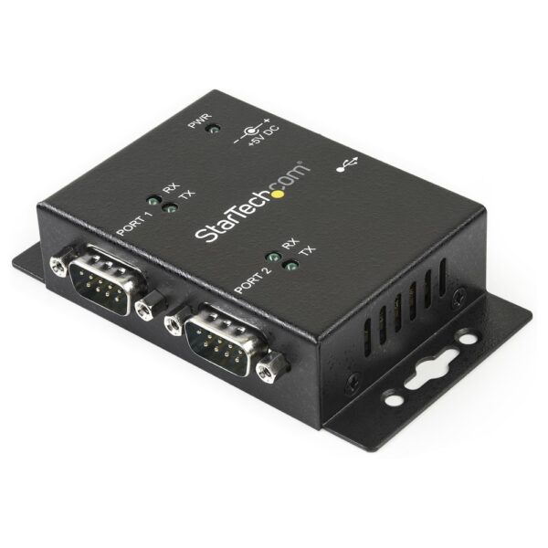 StarTech.com 2 Port Industrial USB to Serial Adapter Hub, Wall Mountable, DIN Rail Clips