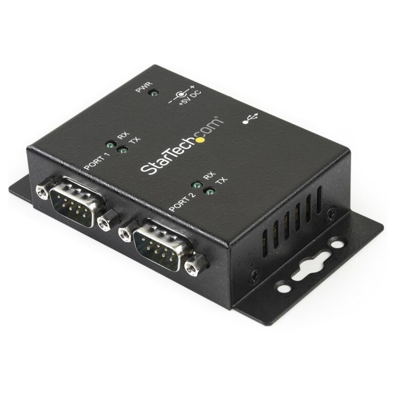 StarTech.com 2 Port Industrial USB to Serial Adapter Hub, Wall Mountable, DIN Rail Clips
