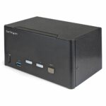 StarTech.com 2 Port Triple Monitor DisplayPort KVM Switch 4K 60Hz USB 3.0 Hub Black