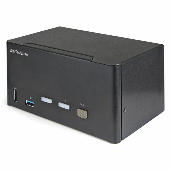 StarTech.com 2 Port Triple Monitor DisplayPort KVM Switch 4K 60Hz USB 3.0 Hub Black