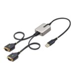 StarTech.com 2-Port USB-A to RS232 Serial Adapter Cable, 0.6m, FTDI, COM Retention, Black/Grey