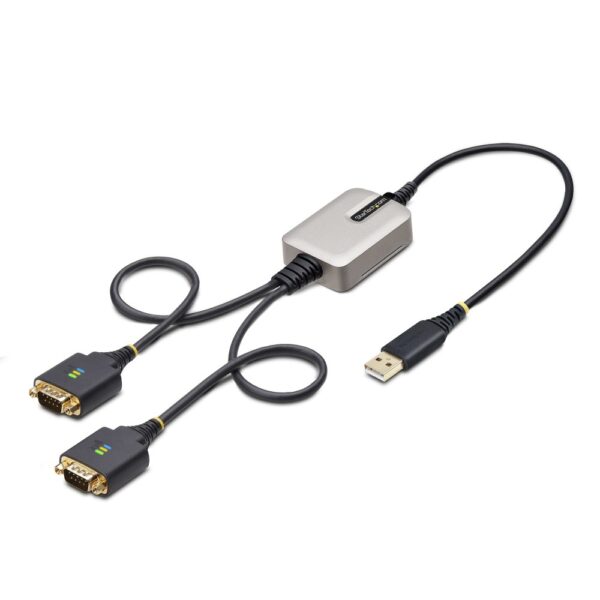 StarTech.com 2-Port USB-A to RS232 Serial Adapter Cable, 0.6m, FTDI, COM Retention, Black/Grey