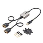 StarTech.com 2-Port USB-A to RS232 Serial Adapter Cable, 0.6m, FTDI, COM Retention, Black/Grey
