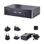 StarTech.com 2-Port USB-C KVM Switch, Single 4K 60Hz DisplayPort Monitor, 6x USB Hub, Black