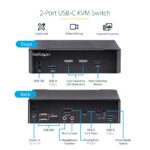 StarTech.com 2-Port USB-C KVM Switch, Single 4K 60Hz DisplayPort Monitor, 6x USB Hub, Black