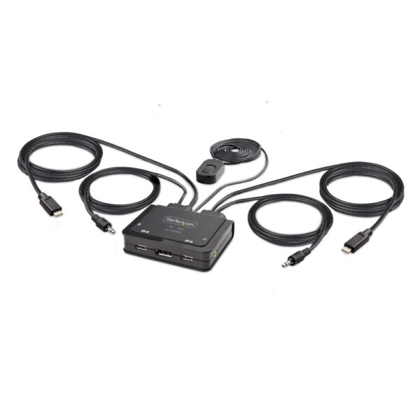 StarTech.com 2-Port USB-C KVM Switch with 1.2m Cables, 4K 60Hz DisplayPort, Bus Powered - Black