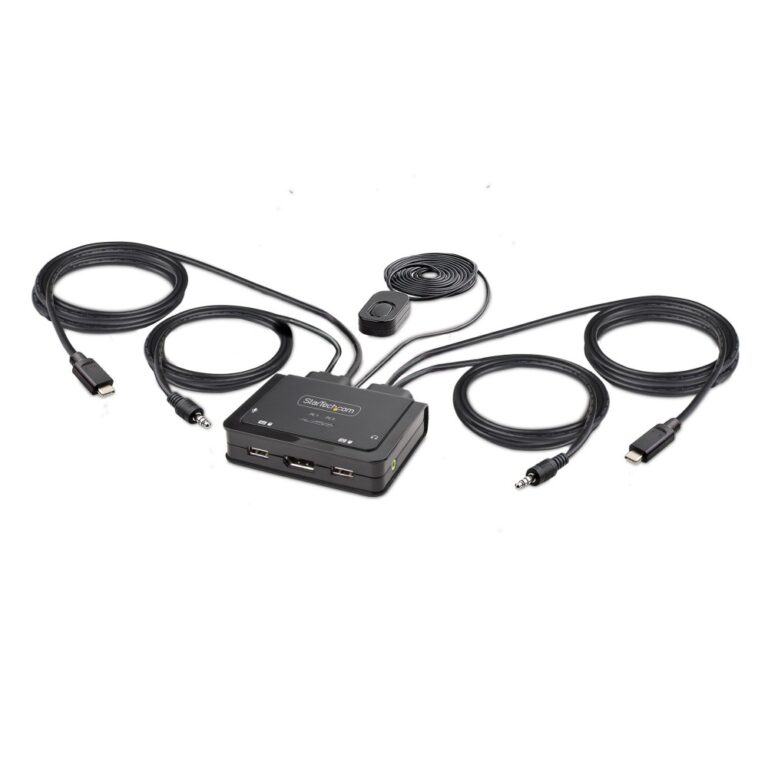 StarTech.com 2-Port USB-C KVM Switch with 1.2m Cables, 4K 60Hz DisplayPort, Bus Powered - Black