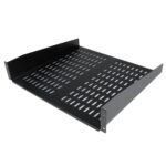 StarTech.com 2U Universal Vented Rack Mount Shelf 16" Depth, 22.6kg Capacity, Black Steel
