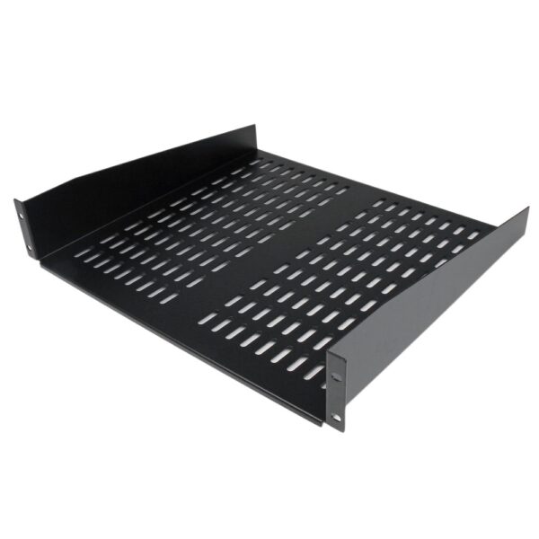 StarTech.com 2U Universal Vented Rack Mount Shelf 16" Depth, 22.6kg Capacity, Black Steel