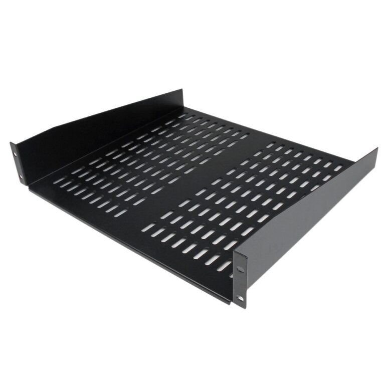 StarTech.com 2U Universal Vented Rack Mount Shelf 16" Depth, 22.6kg Capacity, Black Steel