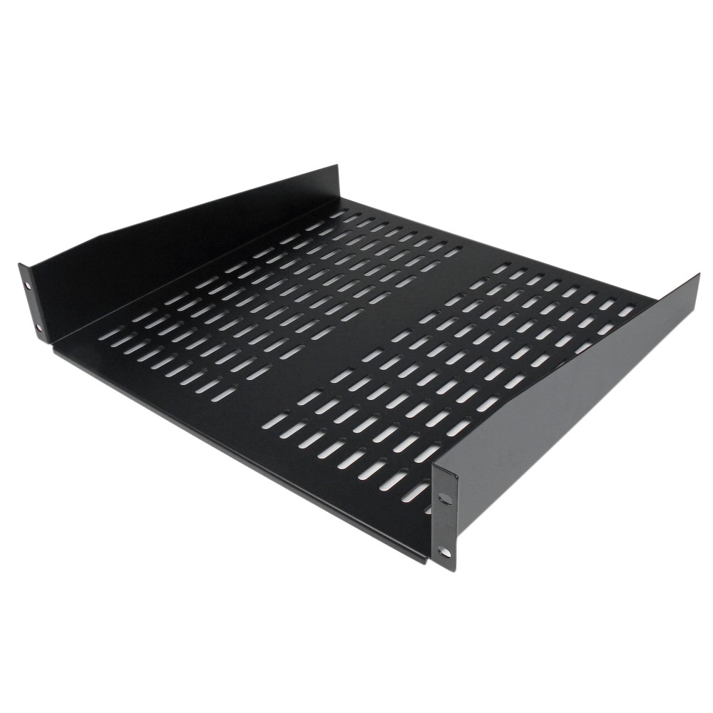 StarTech.com 2U Universal Vented Rack Mount Shelf 16" Depth, 22.6kg Capacity, Black Steel