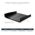 StarTech.com 2U Universal Vented Rack Mount Shelf 16" Depth, 22.6kg Capacity, Black Steel