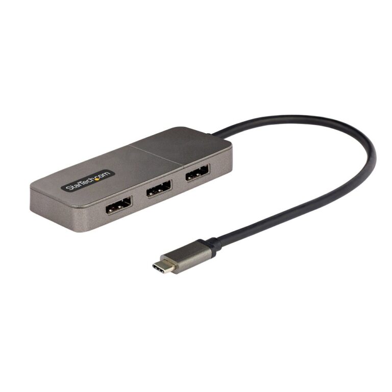 StarTech.com 3-Port USB-C to 3x DisplayPort 1.4 MST Hub, Triple 4K 60Hz DP Adapter, Grey