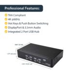 StarTech.com 4 Port DisplayPort KVM Switch 4K 60Hz USB 2.0 Hub Rack Mount Black