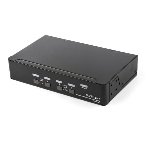 StarTech.com 4 Port DisplayPort KVM Switch 4K 60Hz USB 2.0 Hub Rack Mount Black
