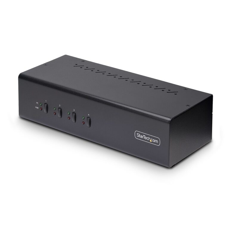 StarTech.com 4-Port Dual DisplayPort KVM Switch 4K 60Hz, 2x USB 5Gbps Hub, 2x USB 2.0 HID, Black