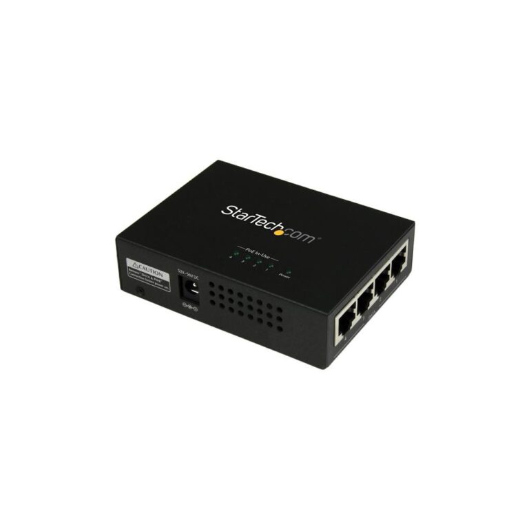 StarTech.com 4-Port Gigabit PoE+ Injector Midspan Hub 802.3at/af, 120W, 2000 Mbps, Black