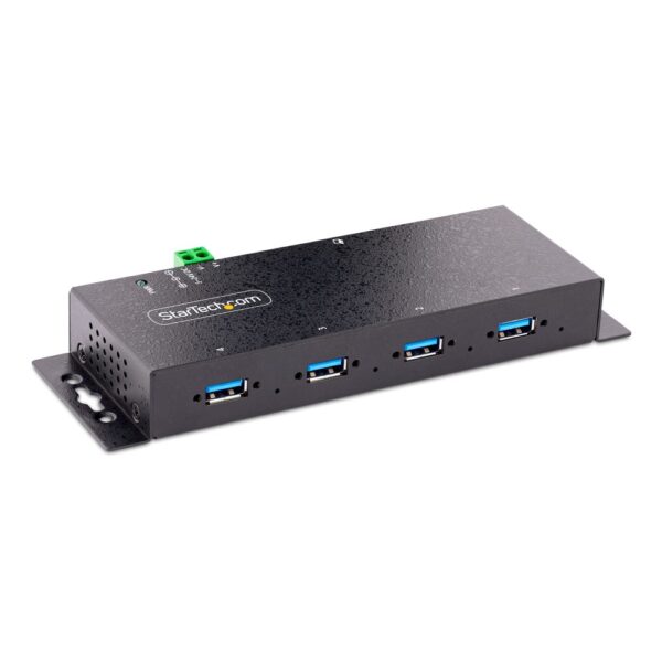 StarTech.com 4-Port Industrial USB 3.2 Gen 1 Hub with ESD Protection, 5Gbps, DIN/Wall/Desk Mountable, Black