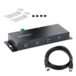 StarTech.com 4-Port Industrial USB 3.2 Gen 1 Hub with ESD Protection, 5Gbps, DIN/Wall/Desk Mountable, Black