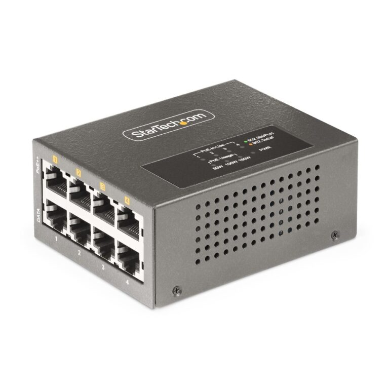 StarTech.com 4-Port Multi-Gigabit PoE++ Injector, 5/2.5/1Gbps Ethernet, 160W Power Budget, Grey