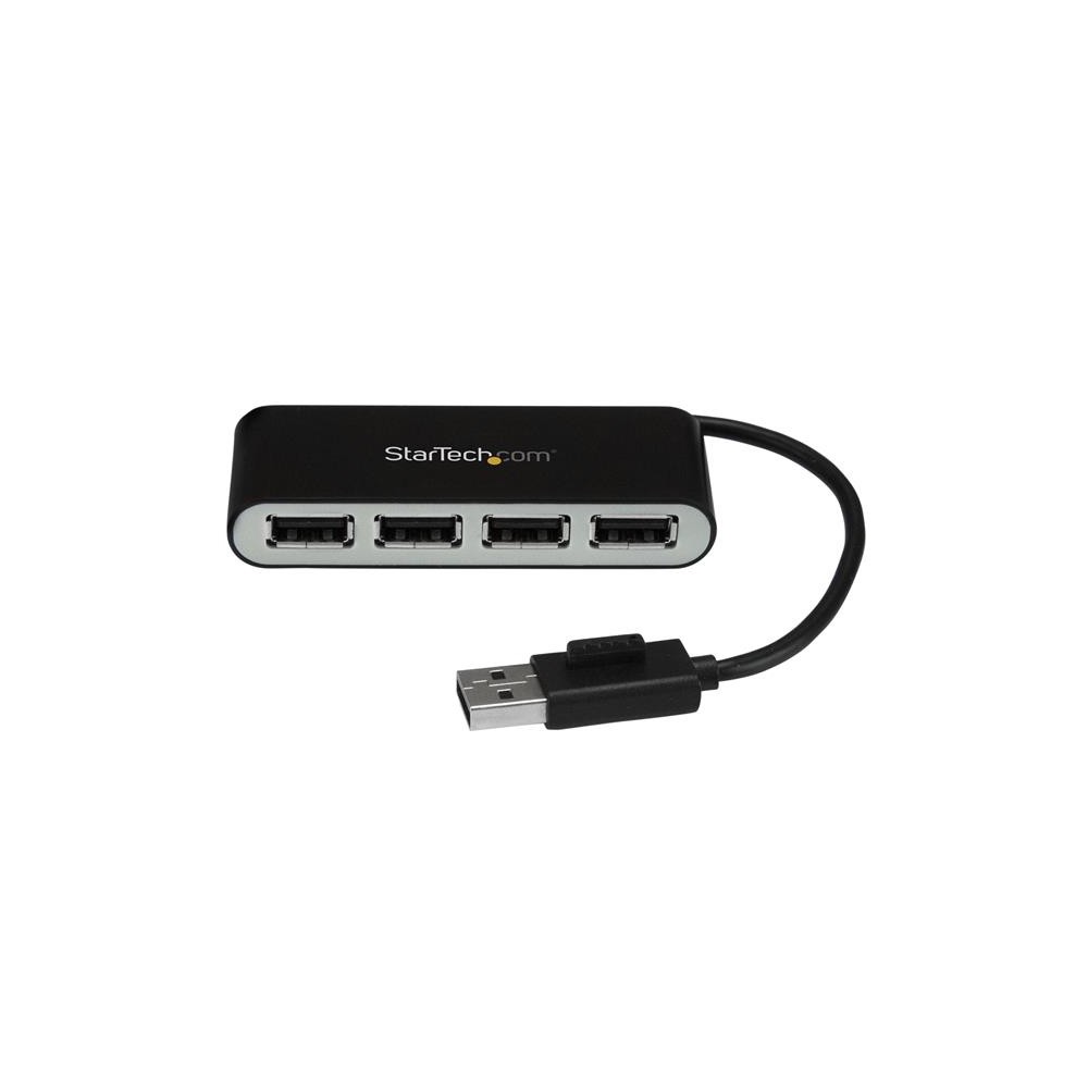 StarTech.com 4-Port Portable USB 2.0 Hub Built-in Cable Black/Silver 480 Mbit/s StarTech.com 4-Port Portable USB 2.0 Hub Built-in Cable Black/Silver 480 Mbit/s