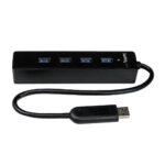 StarTech.com 4-Port Portable USB 3.2 Gen 1 Hub with Built-in 0.25m Cable - 5Gbps, Black
