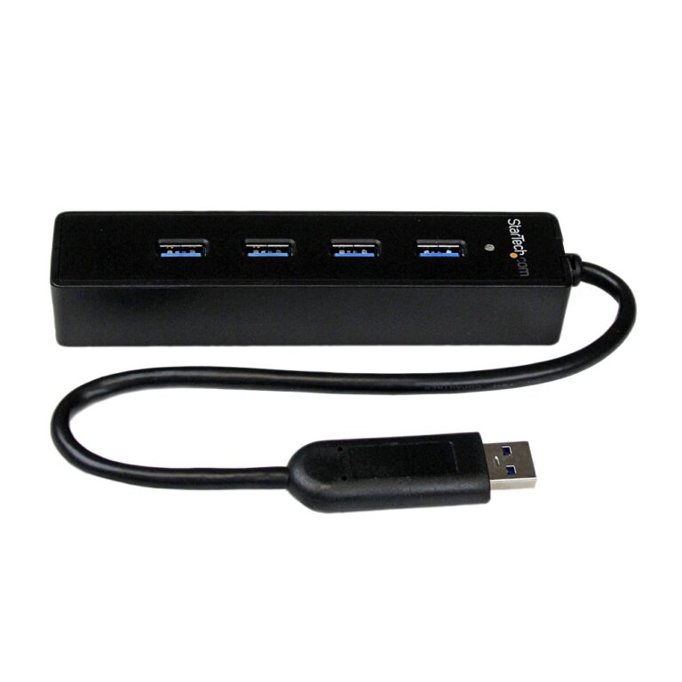 StarTech.com 4-Port Portable USB 3.2 Gen 1 Hub with Built-in 0.25m Cable - 5Gbps, Black