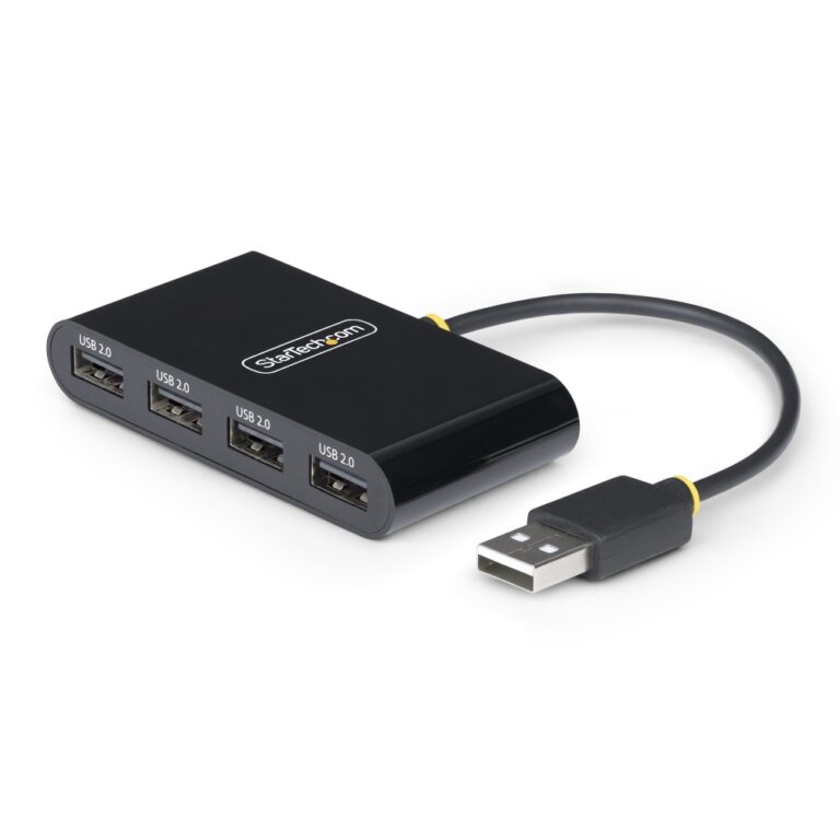 StarTech.com 4-Port USB 2.0 Hub - Bus Powered, Portable Mini USB Splitter, Black