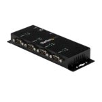 StarTech.com 4 Port USB 2.0 to DB9 RS232 Serial Adapter Hub, Industrial DIN Rail/Wall Mountable, Black
