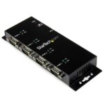 StarTech.com 4 Port USB 2.0 to DB9 RS232 Serial Adapter Hub, Industrial DIN Rail/Wall Mountable, Black
