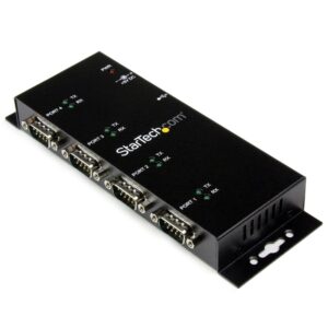 StarTech.com 4 Port USB 2.0 to DB9 RS232 Serial Adapter Hub, Industrial DIN Rail/Wall Mountable, Black