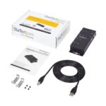 StarTech.com 4 Port USB 2.0 to DB9 RS232 Serial Adapter Hub, Industrial DIN Rail/Wall Mountable, Black