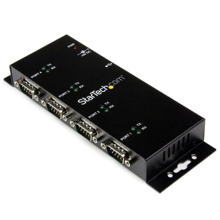 StarTech.com 4 Port USB 2.0 to DB9 RS232 Serial Adapter Hub, Industrial DIN Rail/Wall Mountable, Black