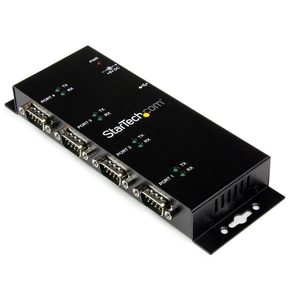 StarTech.com 4 Port USB 2.0 to DB9 RS232 Serial Adapter Hub, Industrial DIN Rail/Wall Mountable, Black StarTech.com 4 Port USB 2.0 to DB9 RS232 Serial Adapter Hub, Industrial DIN Rail/Wall Mountable, Black