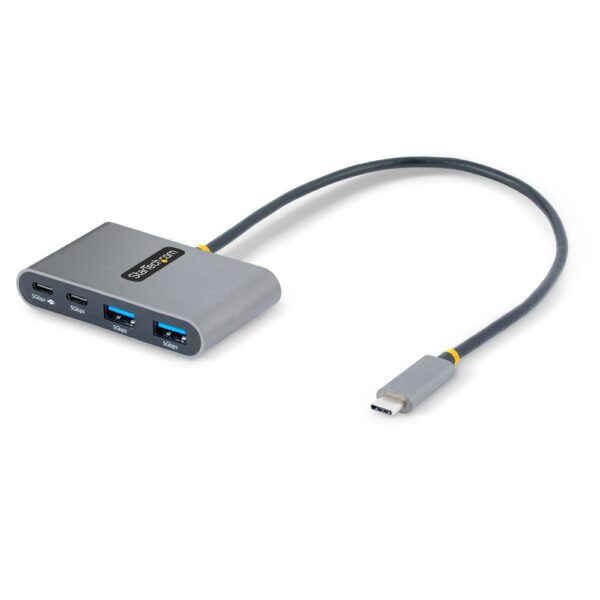 StarTech.com 4-Port USB-C Hub, 2x USB-A + 2x USB-C, 100W PD, 5Gbps, 0.3m Cable, Grey