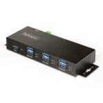 StarTech.com 7-Port Managed USB Hub, Industrial, USB 3.2 Gen 1 5Gbps, Metal, Wall/Desk/DIN-Rail Mount, Black