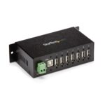 StarTech.com 7-Port USB 2.0 Hub - Metal Industrial USB-A Hub with ESD & Surge Protection, TAA, Black