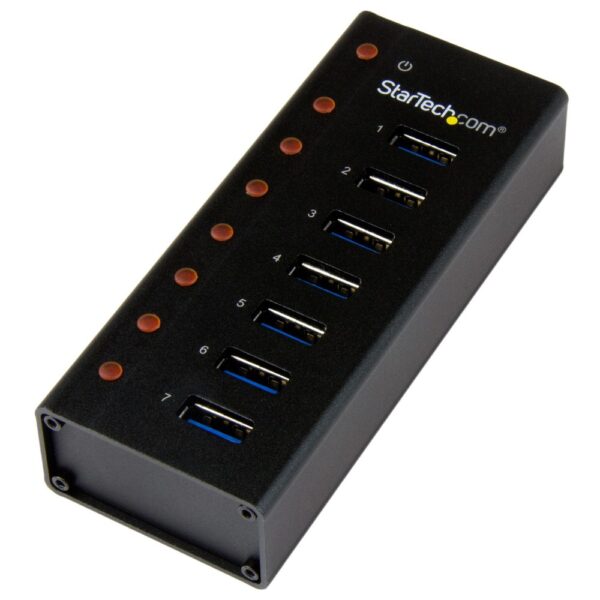 StarTech.com 7-Port USB 3.2 Gen 1 Hub 5Gbps Desktop or Wall-Mountable Metal Enclosure Black