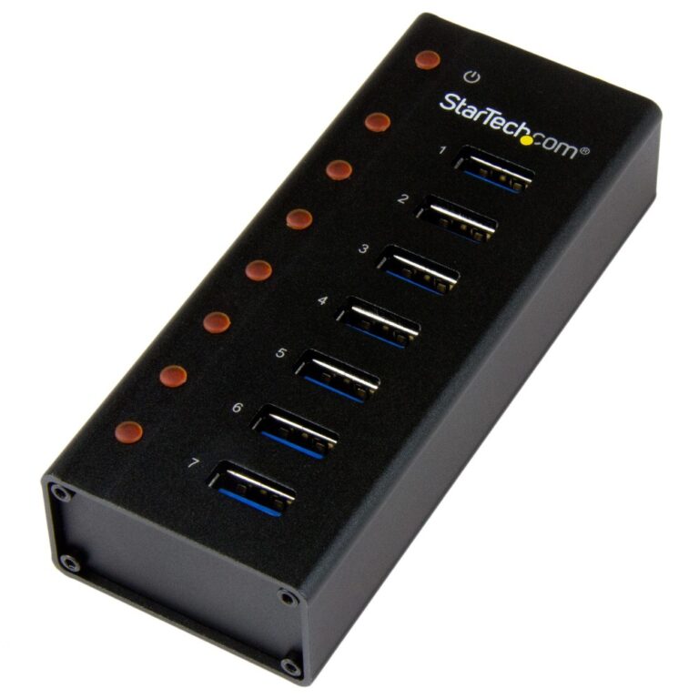 StarTech.com 7-Port USB 3.2 Gen 1 Hub 5Gbps Desktop or Wall-Mountable Metal Enclosure Black